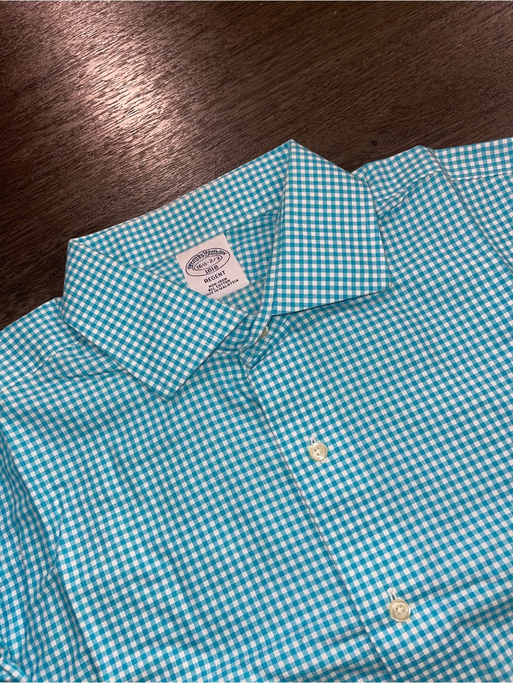 Brooks Brothers Men’s Sz 16 1/2-2/3 Blue and White Gingham Button-Down Shirt